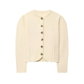Conjunto chic de cárdigan de punto blanco crema con botones y minifalda a juego - S / Tops