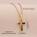 Gold cross necklace with colorful gems including size and material specifications - Minimalist Colored Gem Style (8#)