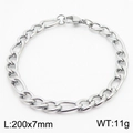 7mm silver Figaro chain bracelet in stainless steel with lobster clasp 200mm length - Figaro Chain Steel Color (KB170368-Z)