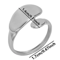 Polished 304 stainless steel open ring featuring a curved organic bean design with dimensions - Silver