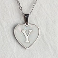 Elegant silver heart necklace with iridescent shell inlay and 3D letter Y charm - Letter Y / Silver