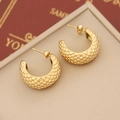 Geometric gold-plated C-shaped earrings with textured pineapple scale finish on beige backdrop - Scaled Texture C-Shape Style (1#)