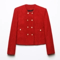 Rode tweed jas voor dames met elegante gouden knopen en een verfijnde Franse chic stijl - XS / Tops