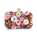 Detail of red satin evening clutch with 3D floral sequins and gold crystal clasp - Red