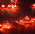 Romantic heart-shaped LED fairy lights with red shells on flexible copper wire - 1m 10-LED (2AA Battery Model) / Heart