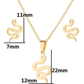Golden stainless steel S-shaped snake necklace and earrings set with size measurements - Snake / Gold