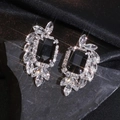 Luxury rhinestone tassel earrings with black rectangular stone and crystal surround - Rectangular Cluster Style / Black