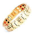 Bracelet de thérapie magnétique en titane doré pour hommes avec incrustations tricolores - Or Double Rangée 4-en-1