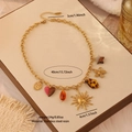 Vintage leopard flower necklace in gold stainless steel with resin multi-charms and stars - Celestial Sun Star Leopard Flower (2#)