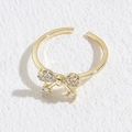 Bague papillon en zircon plaqué or 14K avec gemmes suspendues et cristaux étincelants de luxe - Noeud Or 14K Plaqué