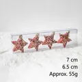 Set di 4 stelle di Natale rosa glitterate con cordoncini dorati e confezione - Stella a Cinque Punte 3D (55g)