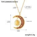 Gold stainless steel moon and sun necklace with purple zircon inlay and refined chain - 42+5cm / Gold / Pink Zirconia Necklace