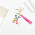 Floral letter K keychain with pink tassel and gold metal hardware for bag decor - Letter K (With Tassel)