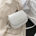 Minimalist white faux leather saddle bag with FASHION TREND stamp and adjustable strap - White