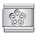 Polished silver stainless steel Italian charm link with hollow flower pattern design - Steel Flower-Y044