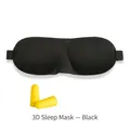 3D contoured black sleep mask with adjustable strap and yellow noise-canceling earplugs - Black / With Earplugs