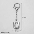 Polished silver letter U keychain with lobster clasp measuring 10.0cm in height - Letter U