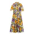 Robe midi en popeline à imprimé fleuri avec manches nouées et ceinture assortie - XS / Motif floral