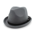 Dark grey wool fedora hat for men and women with short brim and leather band detail - M (56-59cm) / Dark Gray