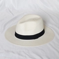 Classic cream wide brim Panama straw hat with black ribbon for summer sun protection - M (56-58cm) / Milk White