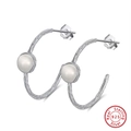 S925 sterling silver hoop earrings with white round gemstone and hammered metal texture - Hammered White Gem Hoop - Silver