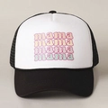 Adjustable mesh trucker hat with vintage mama gradient text print for sun protection - Black