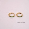 Macro shot of gold 14K stainless steel hoop earrings with micro-pave green zircon stones - Green Rhinestone (2*12mm)