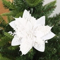 Sparkling white artificial poinsettia flower with silver glitter for Christmas tree decor - White