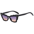Fashion cat eye sunglasses with scalloped black frames and purple gradient lenses - Black Frame Grey Yellow Lens