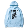 Light blue F-CAW-F hoodie with black crow on branch graphic and ribbed cuffs - Light Blue