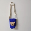 Blue quilted embroidery bear water bottle bag with adjustable beige shoulder strap - Blue/Milk Tea Bear