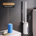 Wall-mounted disposable toilet brush set with 6 blue refills and 1 lemon balm scent - Starter Pack: 1 Handle + 6 Ocean Heads + 1 Lemon Balm
