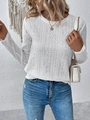 White hollow lace long sleeve top with crew neck and floral crochet design for women - S / Tops / White