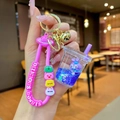 Detail of creative milk tea cup keychain with blue quicksand and purple rabbit doll - Purple StellaLou Milk Tea Cup
