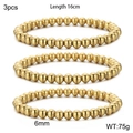 3-piece set of 6mm golden stainless steel stretch bead bracelets, 16cm length - 6mm Gold Bead Bracelet 3Pcs Set (KB160805-Z)