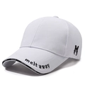White baseball cap featuring black 'melt away' embroidery and fashion ribbon detail - White