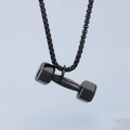 Collier avec pendentif haltère en acier titane noir et chaîne vénitienne pour sportifs - Avec Chaîne / Noir