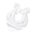 Close-up of knotted white silk-satin square scarf showing smooth texture and soft drape - White