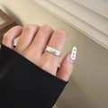 Minimalist sterling silver ring with black smiley face pattern worn on finger - JZ0505 (Black Smiley)