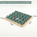 Bamboo 24-slot jewelry display tray with green velvet studs inserts 29x24cm - 24 Slots - Dark Green