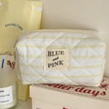 Borsa da trucco a righe trapuntata in giallo crema con motivo a rombi e cerniera - Custodia Ottagonale / Giallo