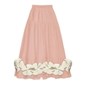 Pink A-line swim skirt with white floral applique and elastic waist detail - One Size / Pink Skirt