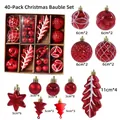 40-teiliges rotes Weihnachtskugel-Set mit Sternen und Blattornamenten in Rot - Rot