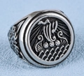 Vintage Viking nautical seal ring in antique silver finish with ship relief - US 7 / Antique Silver (23204)