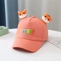 Cute orange-pink cotton baseball cap for kids with plush ears and colorful HAP badge - Watermelon Red Little Tiger