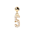 Minimalist S925 silver number 5 pendant earring with sparkling pavé diamonds in gold - Gold Number 5 Pendant