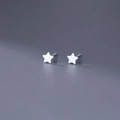 Minimalist S999 sterling silver star stud earrings in polished silver finish for women - Star