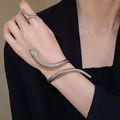 Silver snake-shaped wrap bracelet and ring set with 18k plating and zircon detail - Silver Snake Bracelet Ring Set