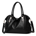 Black textured PU leather handbag with gold hardware and shoulder strap on white background - Black