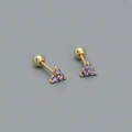 Golden s925 silver clover stud earrings featuring three purple gemstones and screw backings - 925 Silver / Gold Plated Purple Zirconia